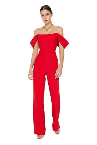 Produktbild: Trendyol Damen Einfarbig Gewebter Jumpsuit Overalls, rot, 66