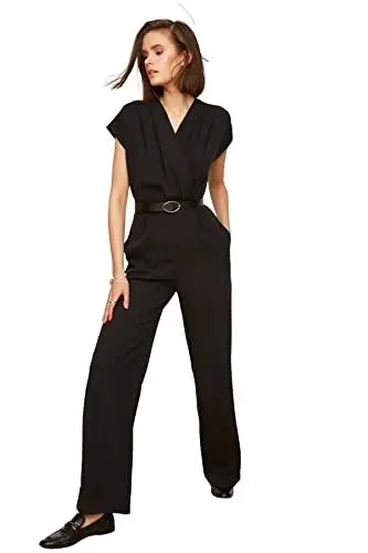 Produktbild: Trendyol Damen Einfarbig Gewölbt Detailliert Gewebter Jumpsuit Overalls, Schwarz, 62