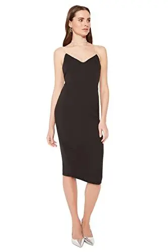 Produktbild: Trendyol Damen Figurbetontes, gewebtes Midi Kleid, Schwarz, 38
