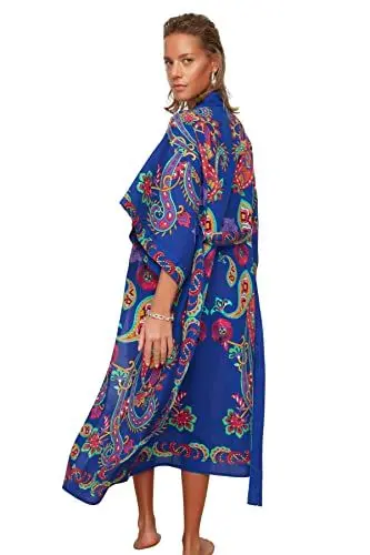 Produktbild: Trendyol Damen Frauen Regular Basic V-Ausschnitt gewebte Kimonos & Kaftans, Sehr bunt, 36