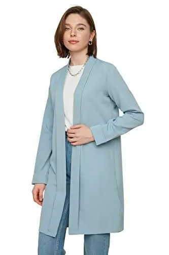Produktbild: Trendyol Damen Frauen reguläre Tunika Schalkragen gewebte bescheidene Jacken & Westen, blau, 66