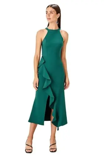 Produktbild: TRENDYOL Damen Women Fitted Woven Dress Midi Wrapover Tailliertes Webkleid, Grün, 62