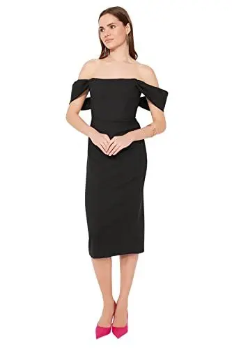 Produktbild: Trendyol Damen Midi Bodycon Fitted Woven Dress Kleid, Schwarz, 62