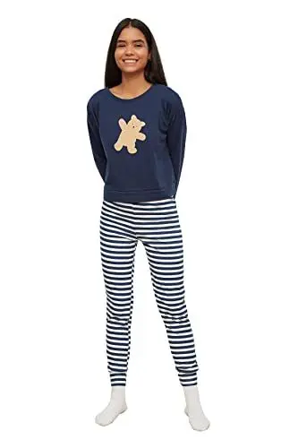 Produktbild: Trendyol Damen Navy Teddy Bear Printed Knitted Pajama Set, Navy, XL EU
