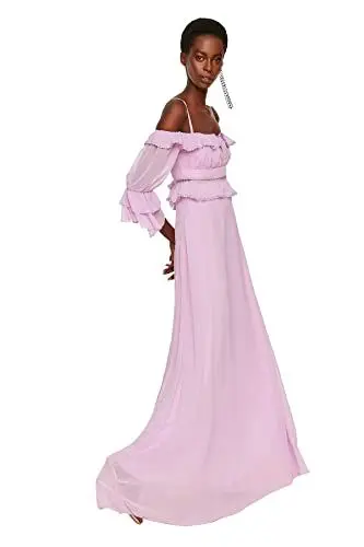 Produktbild: Trendyol Damen Outdoor Purple Sleeve Detailed Evening & Graduation Gown Formal Dress, Light Purple, 34 EU