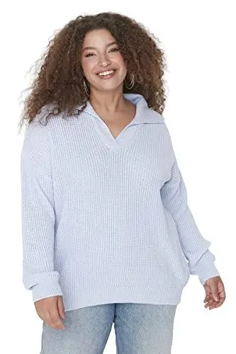 Produktbild: Trendyol Damen Pullover mit Rollkragen, einfarbig, regulär, Übergröße Sweatshirt, violett, X-Large Plus
