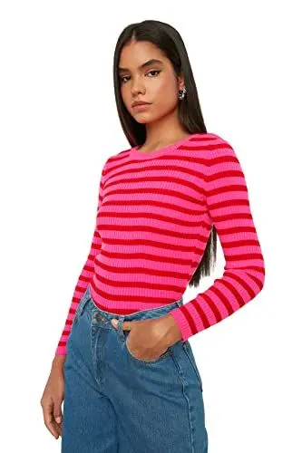 Produktbild: Trendyol-rote gestreifte Strickwaren-Sweatshirt, rot,