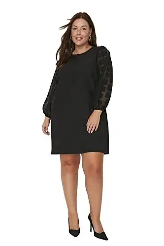 Produktbild: TRENDYOL Frau Große Größen Mini A-Linie Relaxed Fit Webstoff Plus-Size-Kleid, 46 EU
