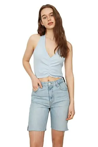 Produktbild: Trendyol Damen Rüschen Detaillierte Angelbluse Blouse, Blau, S EU