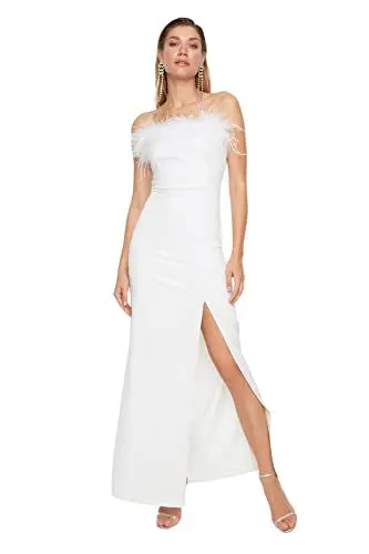 Produktbild: Trendyol Damen Shift, enganliegend, Maxi-Abendkleid, figurbetont, gewebt, Natur, 60