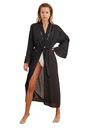 Produktbild: Trendyol Damen Strandmode, regulär, Basic, V-Ausschnitt, gewebte Kimonos und Kaftans, Schwarz, 42