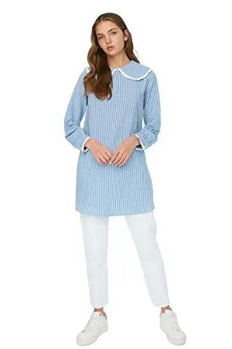 Produktbild: Trendyol Damen Tunika, Normale Passform, Peter-Pan-Kragen, gewebt, bescheidene Tuniken, blau, 42