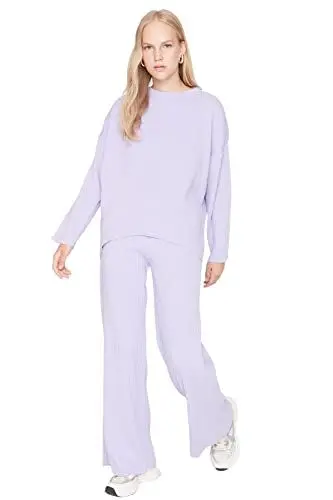 Produktbild: Trendyol Damen Woman Plain Knitwear Two-Piece Set Abgestimmtes Outfit, Lila, M