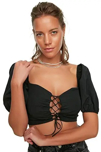 Produktbild: Trendyol Damen Women Fitted Bodycon Strapless Woven Blouse Beachwear Figurbetonte, trägerlose, gewebte Bluse, Black, 36