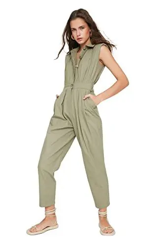 Produktbild: Trendyol Damen Women Plain Woven Jumpsuit Overall, Khaki, 38