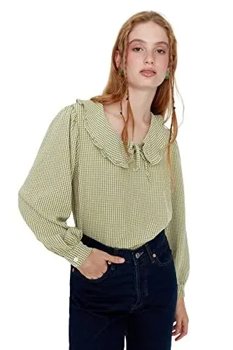 Produktbild: Trendyol Green Collar Detaillierte Bluse, grün,
