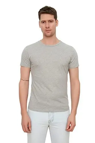 Produktbild: Trendyol Herren Trendyol Basic Herren Slim Fit 100% Baumwolle Kurzarm Fahrrad T-Shirt, Gray, XXL