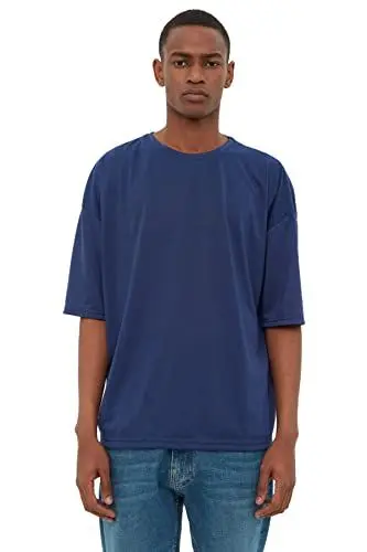 Produktbild: Trendyol Lacivert Basic Herren Oversize Fahrradkragen Kurzarm T-Shirt, Navy,