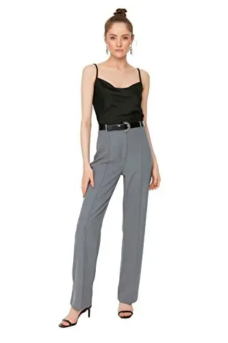 Produktbild: TRENDYOL Damen Hohe Taillenrippen Nähte Pants, Grau, 40 EU