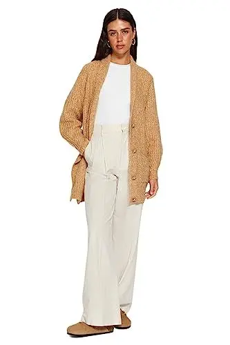 Produktbild: Trendyol Women's Damen Durchbrochen Lange Ärmel Regulär Hijab Cardigan Sweater, Camel, L