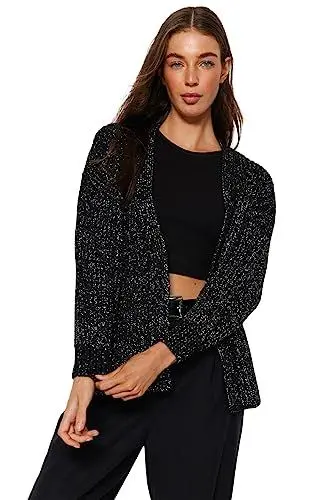 Produktbild: Trendyol Women's Damen Gerade Lange Ärmel Plus Size Strickjacke Cardigan Sweater, Black, L Größen