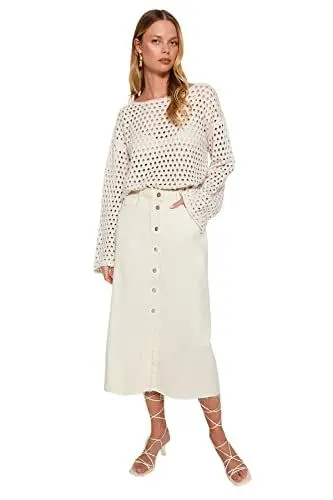 Produktbild: Trendyol Women's Damen Gerade Maxi Basic Eine Linie Rock Skirt, Ecru, 32