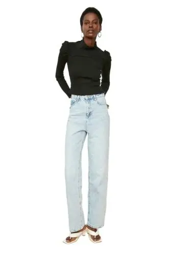 Produktbild: Trendyol Women's Herren Hoher Bund Weites Bein der 90er Jeans, Blue, 34