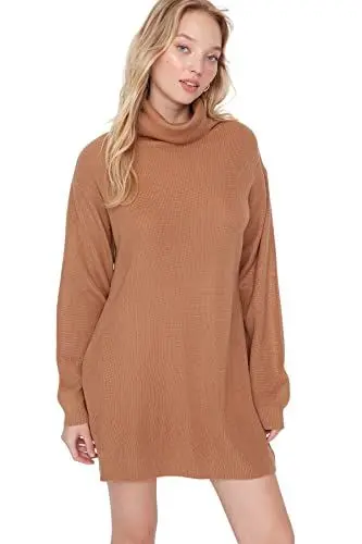 Produktbild: Trendyol Women's Woman Mini Standard Turtleneck Knitwear Dress, Brown, Small