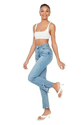 Produktbild: Trendyol, hellblau 100% Bio-Baumwollspitze Hohe Taille-Bootcut-Jeans, klar blau, 38