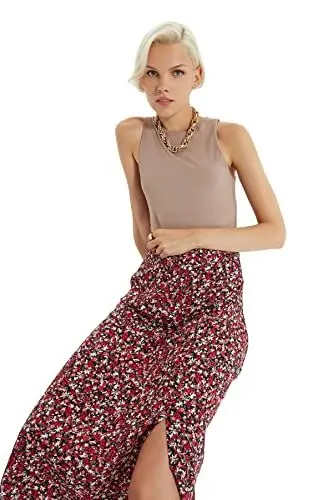 Produktbild: TRENDYOL Damen Fliesenblumenmuster Tipp Detaillierter Rock Skirt, Mehrfarbig, 42 EU