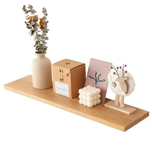 Produktbild: TREOAKWIS Wandregal Eiche Massiv, 40CM Schweberegal Regalbrett Holz Regale Naturholz für Haus, Wohnzimmer, Kinderzimmer, Schlafzimmer, Bad, Büro