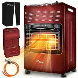 Produktbild: TRESKO 4200 Watt Gasheizung inkl. Gasdruckregler Gasschlauch + Abdeckung | Gasheizer Gasofen Gasheizofen mit 3 Stufen | Infrarot Gasheizgerät, Strahlend (Rot)