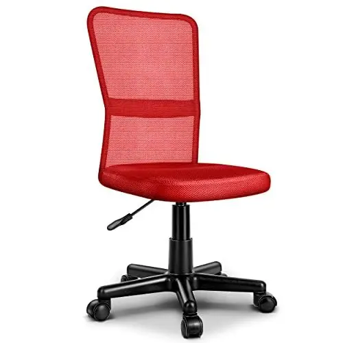 Produktbild: TRESKO Bürostuhl Schreibtischstuhl Drehstuhl, erhätlich in 7 Farbvarianten, mit Kunststoff-Leichtlaufrollen, stufenlos höhenverstellbar, gepolsterte Sitzfläche, Lift SGS-geprüft (Rot)