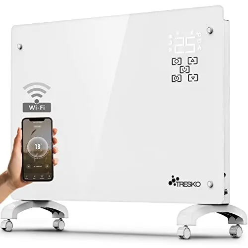 Produktbild: TRESKO® Glaskonvektor 2000W APP WiFi Funktion | Elektroheizung Glasheizung elektrisch | Konvektor Heizung Heizkörper LED-Display & Timer | Elektroheizkörper Stand- oder Wand Heizung