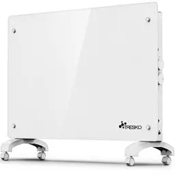 Produktbild: TRESKO® Glaskonvektor Elektroheizung | Glasheizung elektrisch | Konvektor Heizung Heizkörper | Elektroheizkörper Stand- oder Wand Heizung (Weiß / 1500 Watt)