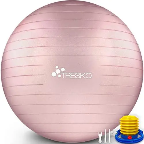 Produktbild: TRESKO Gymnastikball mit GRATIS Übungsposter inkl. Luftpumpe - Yogaball BPA-Frei | Sitzball Büro | Anti-Burst | 300 kg,Rose-Gold,65cm (für Körpergröße 155 - 175cm)