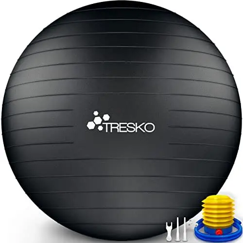 Produktbild: TRESKO Gymnastikball mit GRATIS Übungsposter inkl. Luftpumpe - Yogaball BPA-Frei | Sitzball Büro | Anti-Burst | 300 kg,Schwarz,75cm (für Körpergröße 175 - 185cm)