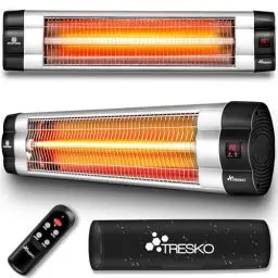Produktbild: TRESKO Infrarot Heizstrahler 2500W mit Fernbedienung | Wärmestrahler Terrasse elektrisch mit 3 Heizstufen | Terrassenstrahler Innen & Außen | Wand-Infrarotstrahler mit LED-Anzeige Quarzstrahler