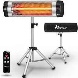 Produktbild: TRESKO Infrarot Heizstrahler 2500W mit Fernbedienung | Wärmestrahler elektrisch mit 3 Heizstufen | Terrassenstrahler Innen & Außen | Infrarotstrahler höhenverstellbar