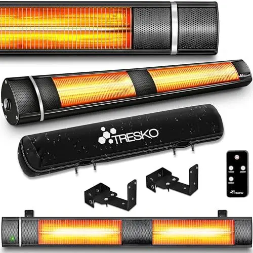 Produktbild: TRESKO Infrarot Heizstrahler 3000W mit Fernbedienung | Wärmestrahler Terrasse elektrisch mit 3 Heizstufen | Terrassenstrahler Innen & Außen | Wand- Infrarotstrahler Wickeltischstrahler