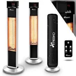Produktbild: TRESKO Infrarot Stand-Heizstrahler 2000W mit Fernbedienung | Wärmestrahler Terrasse elektrisch mit 3 Heizstufen | Terrassenstrahler Innen & Außen | Infrarotstrahler mit LED-Anzeige