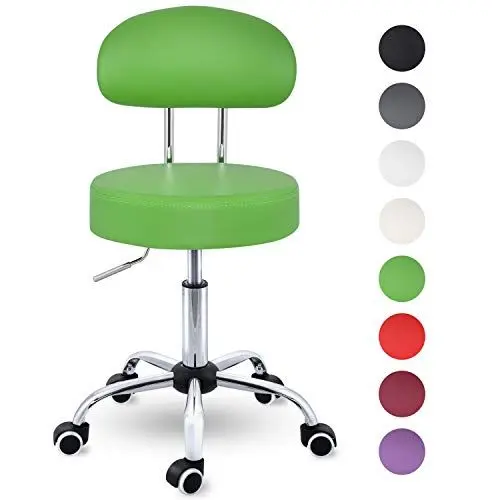 Produktbild: TRESKO® Rollhocker mit Lehne Grün | Arbeitshocker höhenverstellbar 46-58 cm | Drehhocker mit Rollen | Bürostuhl Hocker Drehstuhl Kosmetikhocker