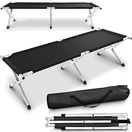 Produktbild: TRESKO XXL Campingbett Feldbett 190 x 64 x 44 cm Metallrohr - Belastbarkeit bis 150kg - in verschiedenen Farben (Schwarz)