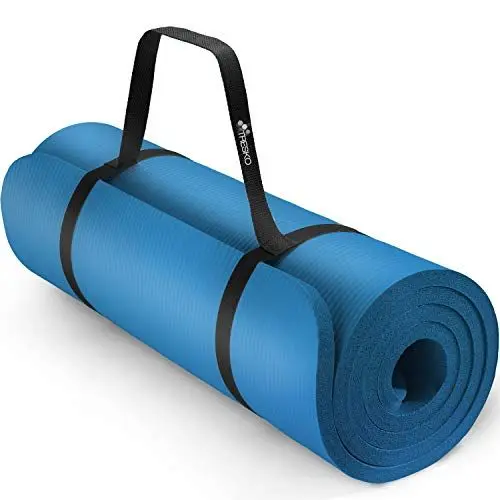 Produktbild: TRESKO Yogamatte Phthalatfrei - Gymnastikmatte rutschfest, extra dicke Pilatesmatte Fitnessmatte mit Tragegurt, 185 x 60 x 1,5 cm Blau