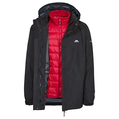 Produktbild: Trespass Pathway, Black, XS, Wasserdichte 3-in-1 Jacke mit abnehmbarer Kapuze, herausnehmbare Innenjacke aus Daunen für Herren, X-Small, Schwarz
