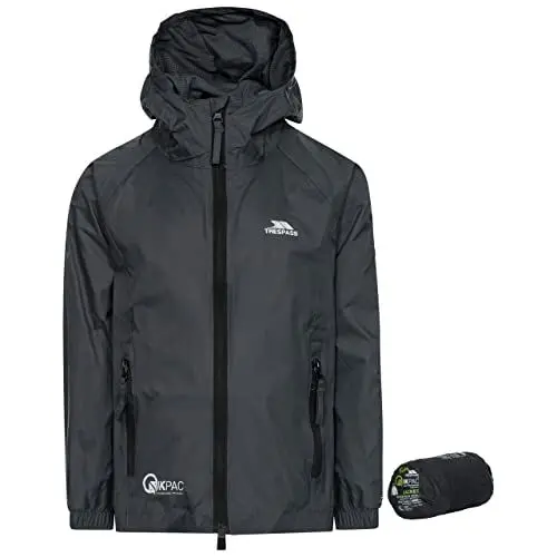 Produktbild: Trespass Qikpac Jacket, Flint, 9/10, Kompakt Zusammenrollbare Wasserdichte Jacke für Kinder / Unisex / Mädchen und Jungen, 9-10 Jahre, Grau