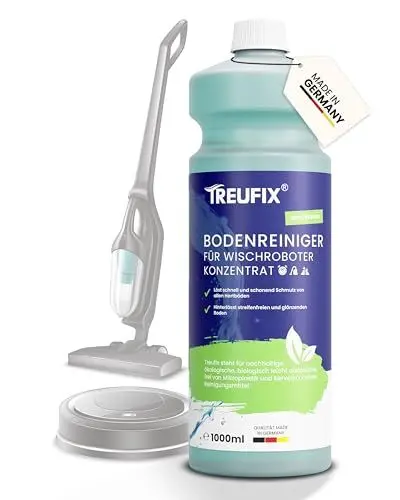 Produktbild: Treufix Bodenreiniger für Wischroboter Reinigungsmittel Konzentrat 1L | Kompatibel mit allen Wisch- & Saugroboter mit Nass Funktion für streifenfreie und schaumarme Sauberkeit | Made in DE