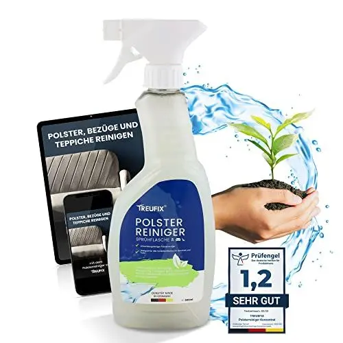 Produktbild: Treufix Polsterreiniger für Autositze, Sofa & Couch - (ÖKOLOGISCH) Effektiver Sofa Reiniger - Polsterreiniger Auto & Autositz Reiniger für maximale Sauberkeit 500ml-Made in DE