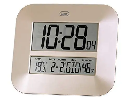 Produktbild: Trevi OM 3520 D, Digitale Wanduhr mit LCD-Display, Modernes Design, Zeitanzeige, Kalender, Temperatur und Luftfeuchtigkeit, Bronze, 27 x 23,5 x 3 cm