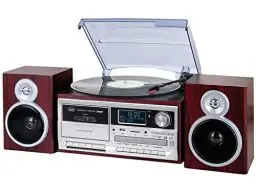 Produktbild: Trevi TT 1072 DAB, 33, 45 und 78 RPM Vinyl-Plattenspieler, Kabelloser Vinyl-Player, CD- und MP3-Player, USB und SD, 25W, Digitalradio DAB/DAB+ FM, Kopfhörerbuchse, Bassreflex-Lautsprecher, Holz